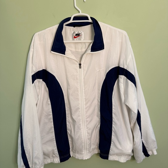 Nike  vintage men’s White and Blue Jacket XXL windbreaker lined big Y2K - Picture 1 of 9